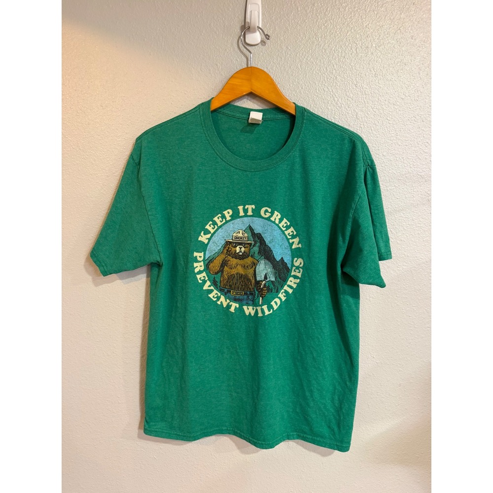 Fruit of the Loom Smokey Bear Graphic T-Shirt Mens Large Green Keep It Green